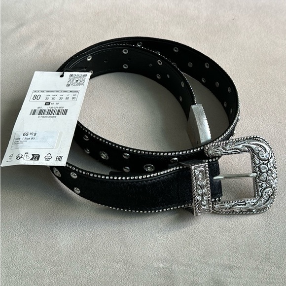 ZARA Limited Edition Rhinestone Leather Belt - Picture 8 of 14